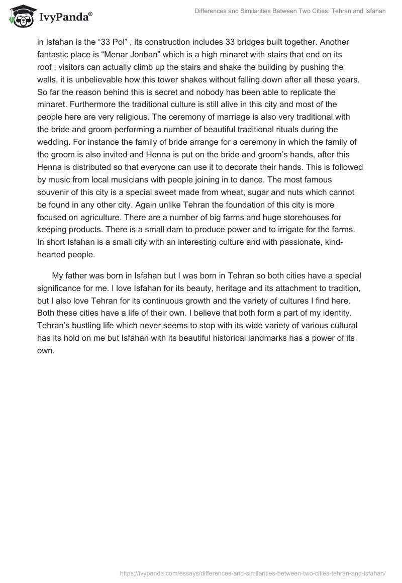 Differences and Similarities Between Two Cities Tehran and Isfahan