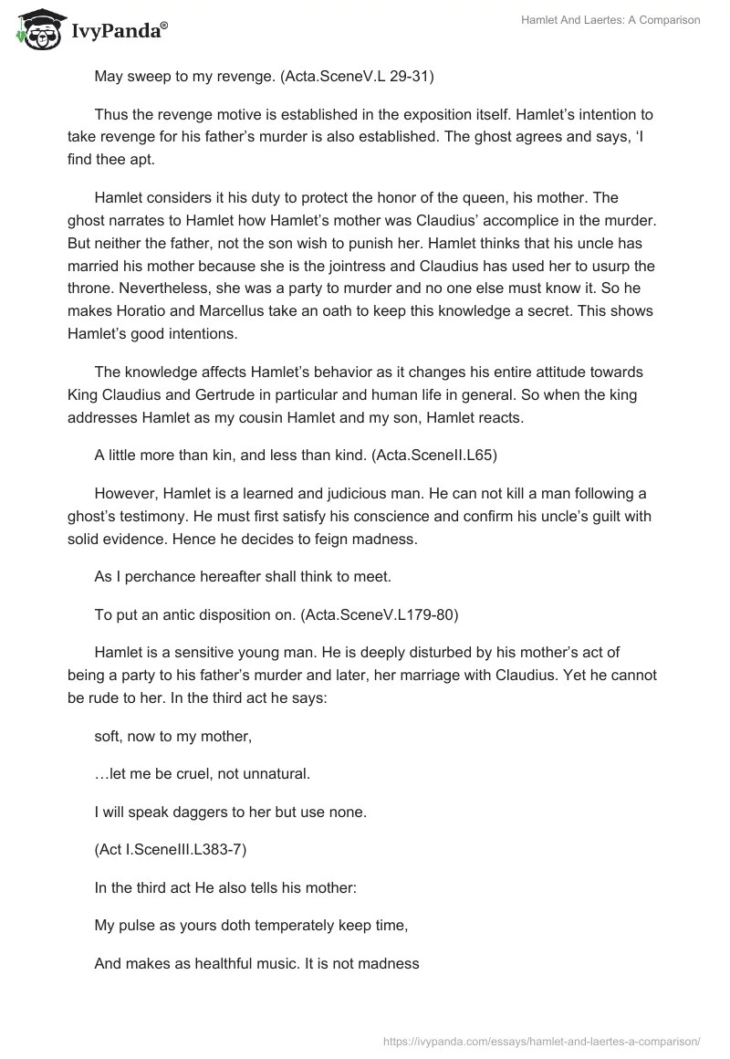 Hamlet And Laertes A Comparison 3242 Words Essay Example