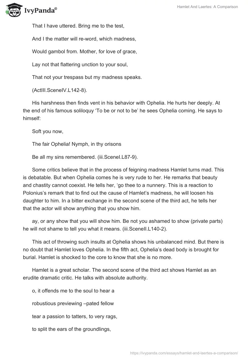 Hamlet And Laertes A Comparison 3242 Words Essay Example