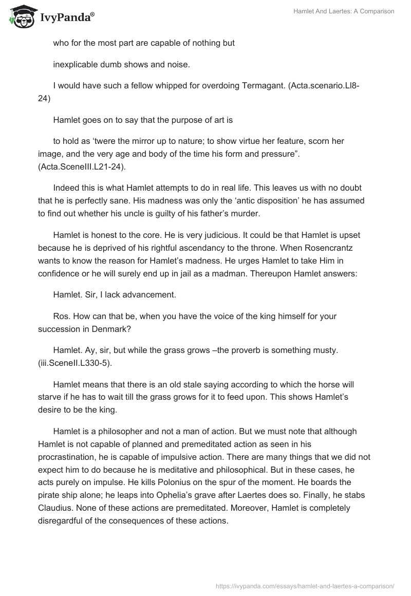 Hamlet And Laertes A Comparison 3242 Words Essay Example