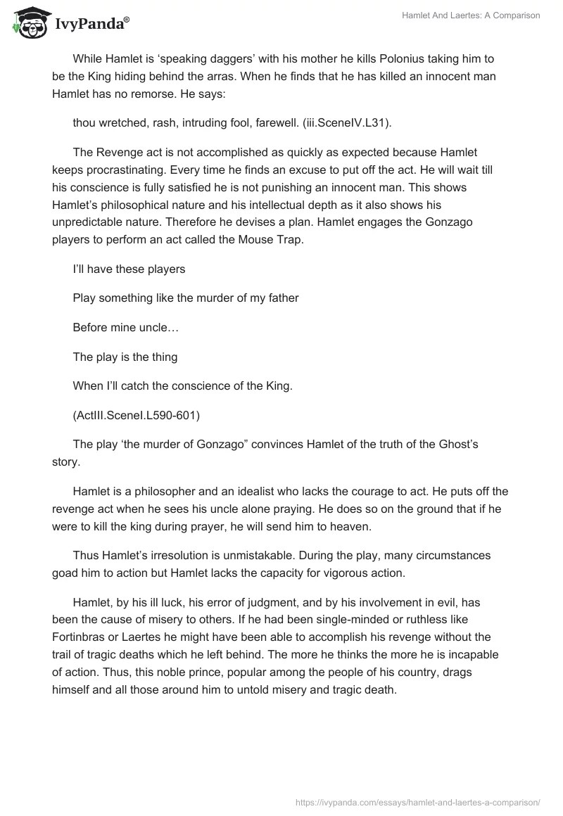 Hamlet And Laertes A Comparison 3242 Words Essay Example
