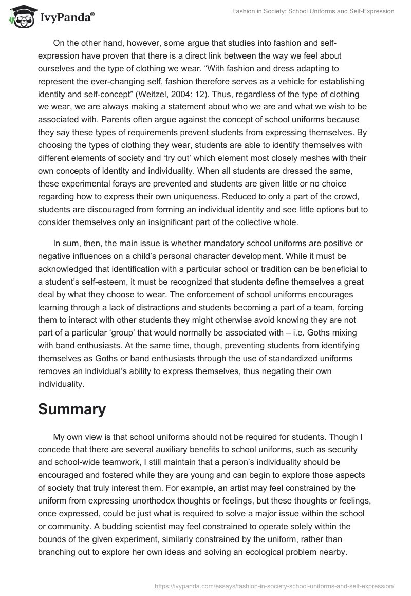 Fashion in Society. Uniforms and SelfExpression 850 Words Essay