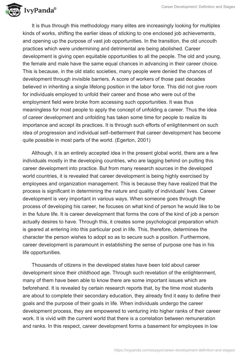 Career Development Definition and Stages 2349 Words Research Paper