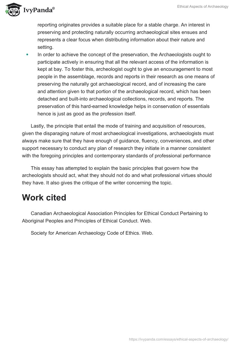 Ethical Aspects of Archaeology 984 Words Critical Writing Example