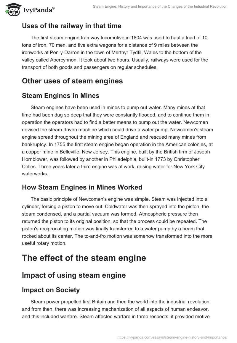 Steam Engine History and Importance 2121 Words Report Example