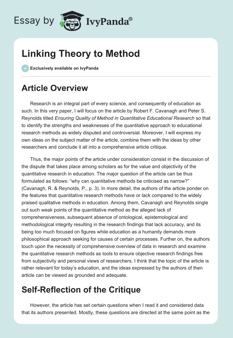 Linking Theory to Method 875 Words Essay Example