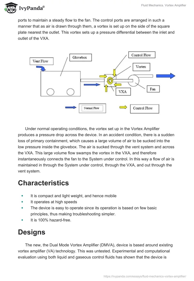 Fluid Mechanics. Vortex Amplifier 417 Words Research Paper Example