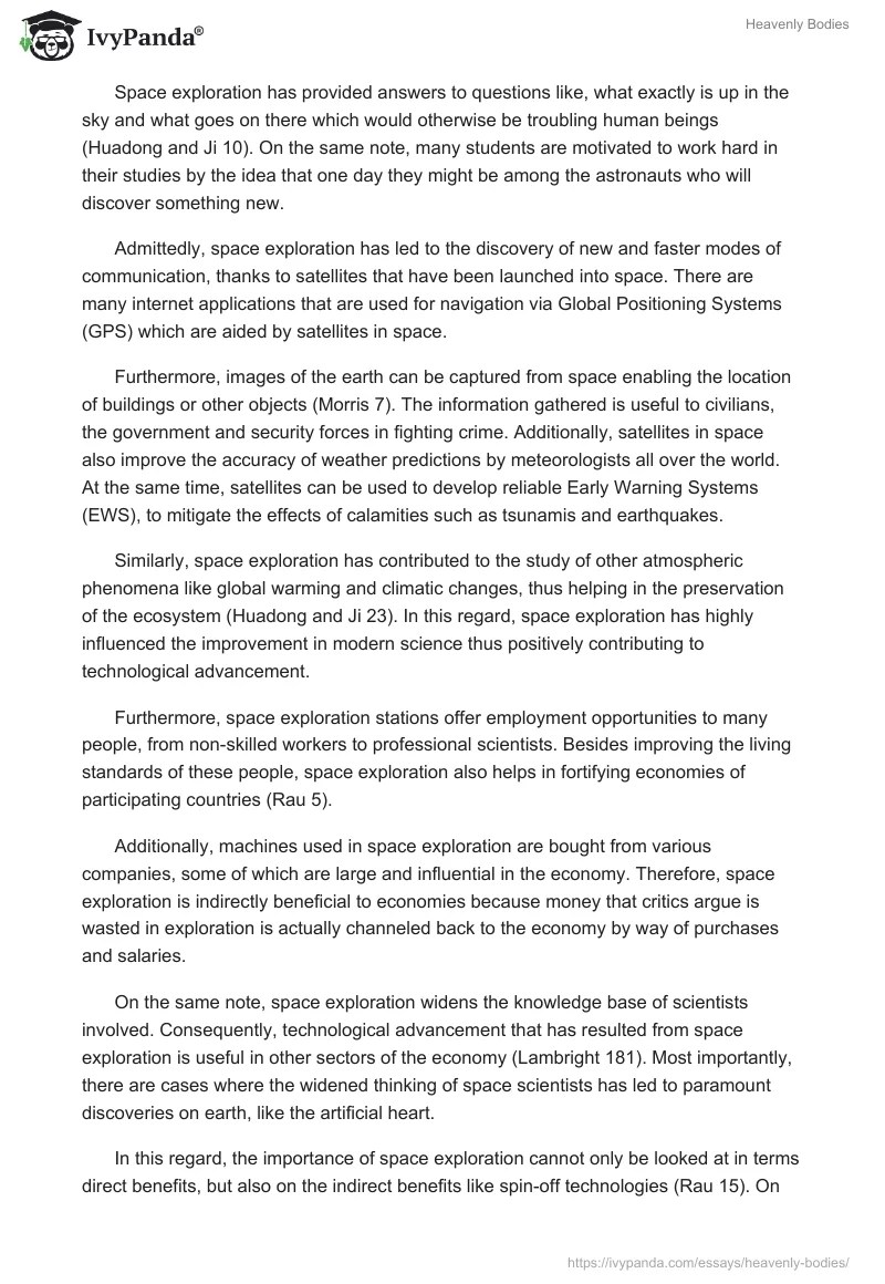 Heavenly Bodies 1124 Words Research Paper Example