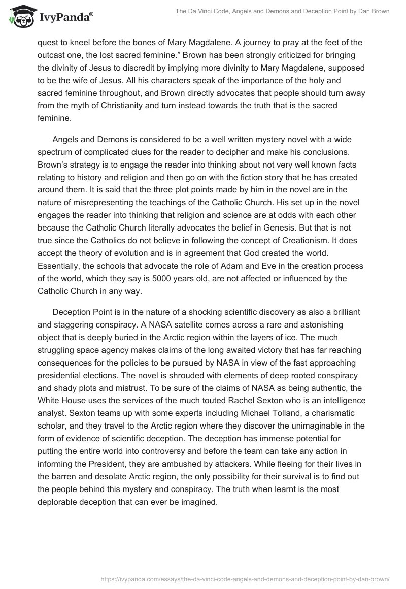 "The Da Vinci Code", "Angels and Demons" and "Deception Point" by Dan Brown 1560 Words