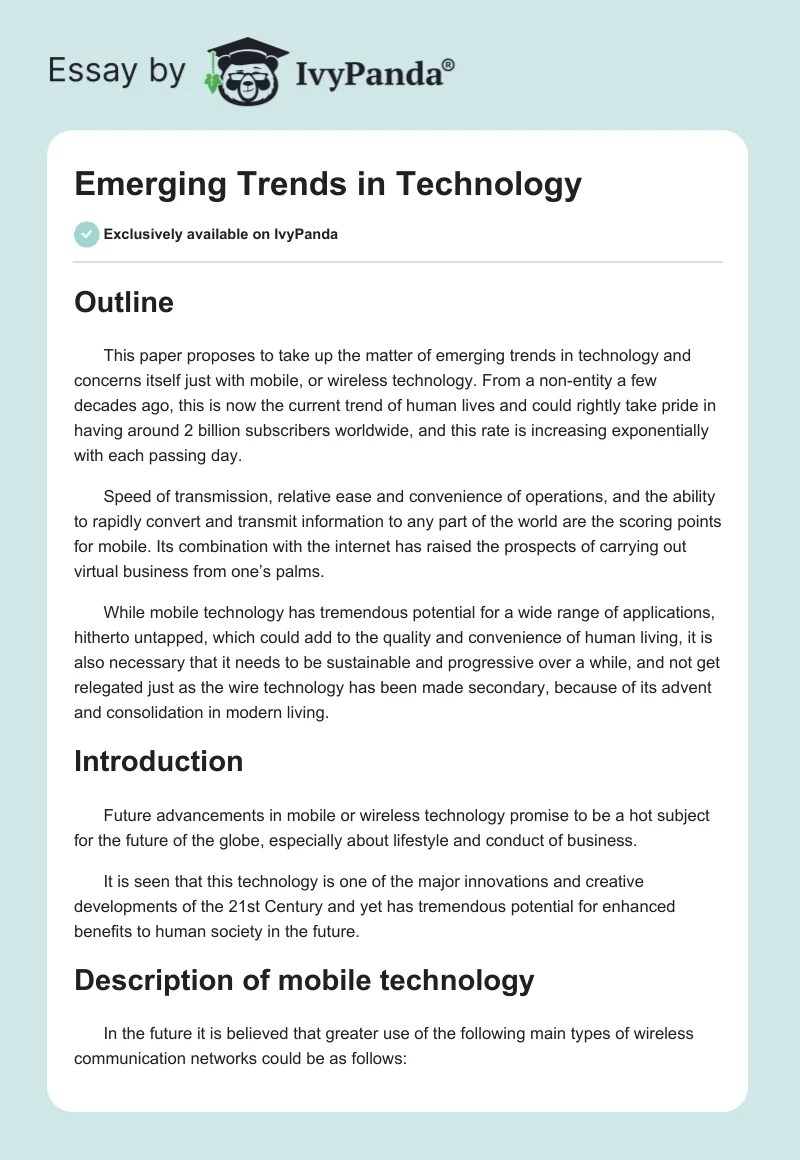 Emerging Trends in Technology 691 Words Essay Example