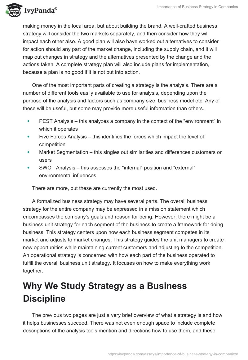 Importance of Business Strategy in Companies 969 Words Essay Example