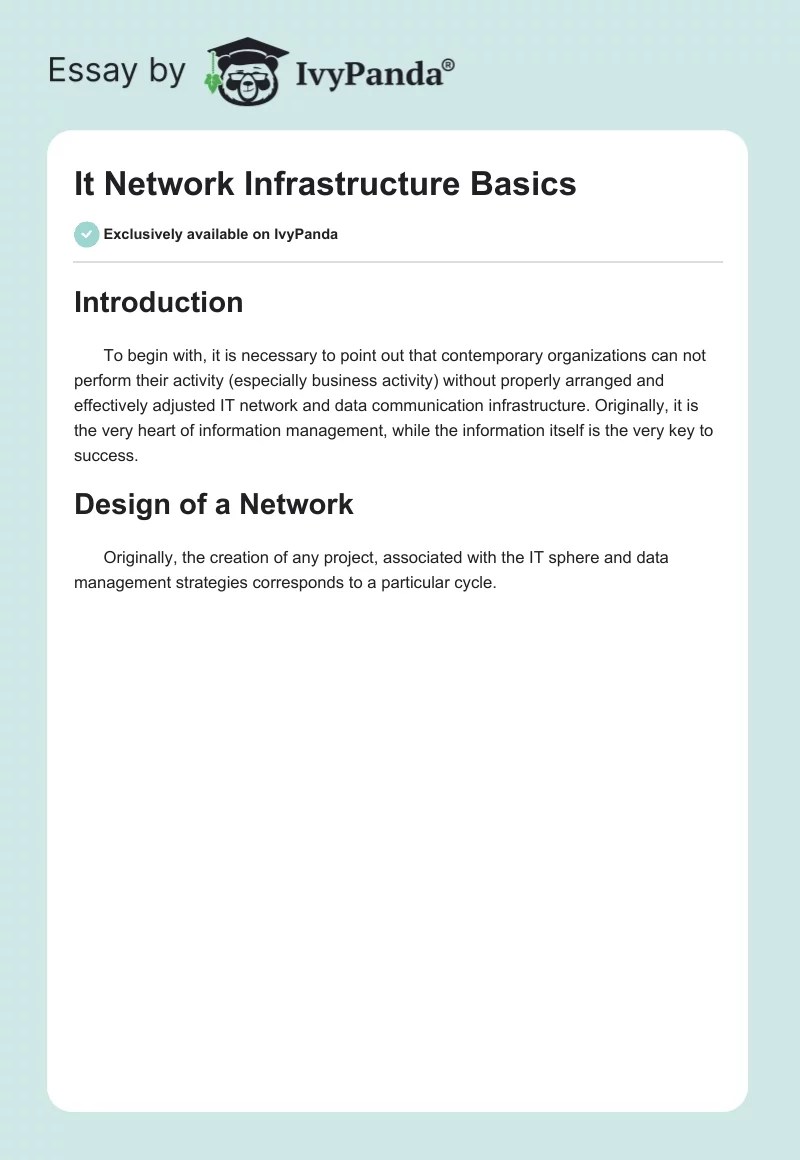 It Network Infrastructure Basics 538 Words Report Example