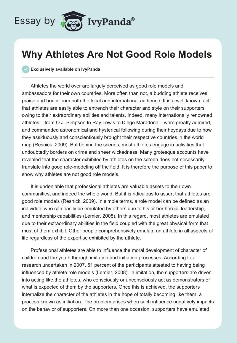 Why Athletes Are Not Good Role Models 1281 Words Essay Example