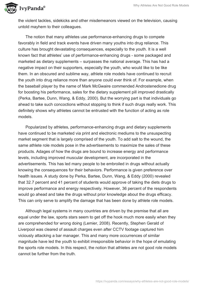 Why Athletes Are Not Good Role Models 1281 Words Essay Example