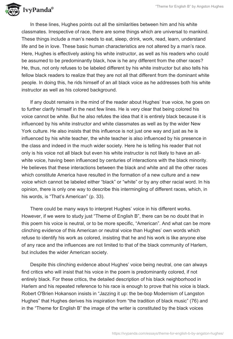 "Theme for English B" by Angston Hughes 2596 Words Research Paper