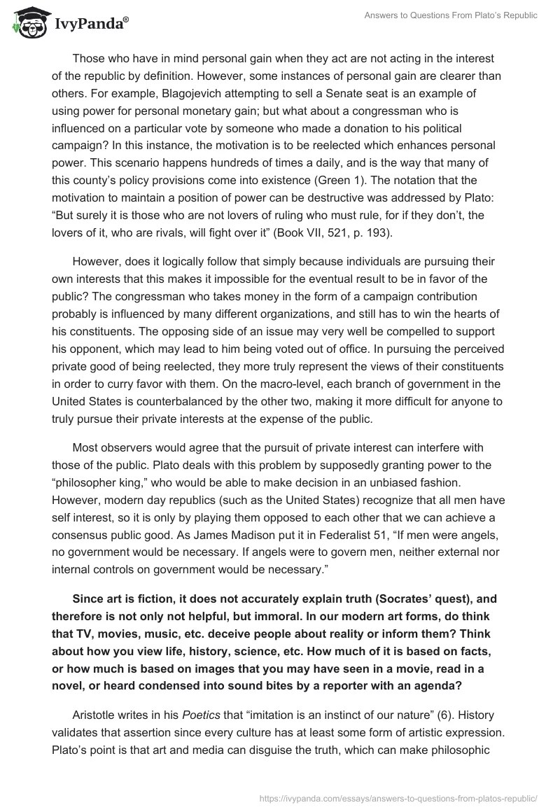 Answers to Questions from Plato's Republic 1509 Words Research Paper Example