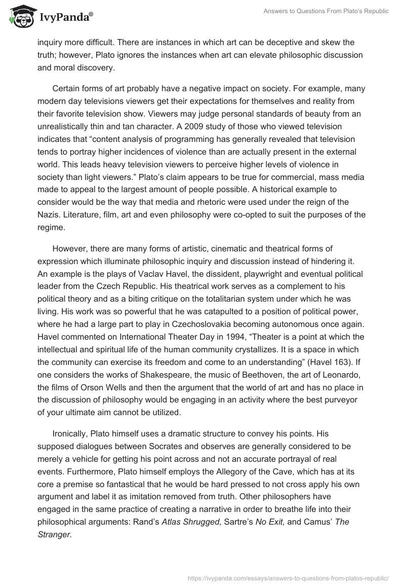 Answers to Questions from Plato's Republic 1509 Words Research Paper Example