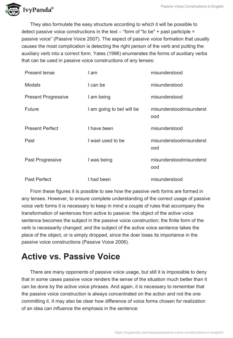 Passive Voice Constructions in English 2289 Words Research Paper