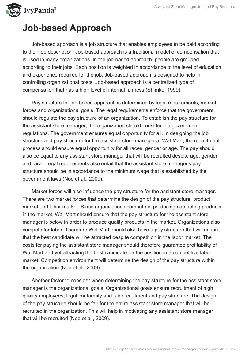 Assistant Store Manager Job and Pay Structure 1141 Words Research Paper Example