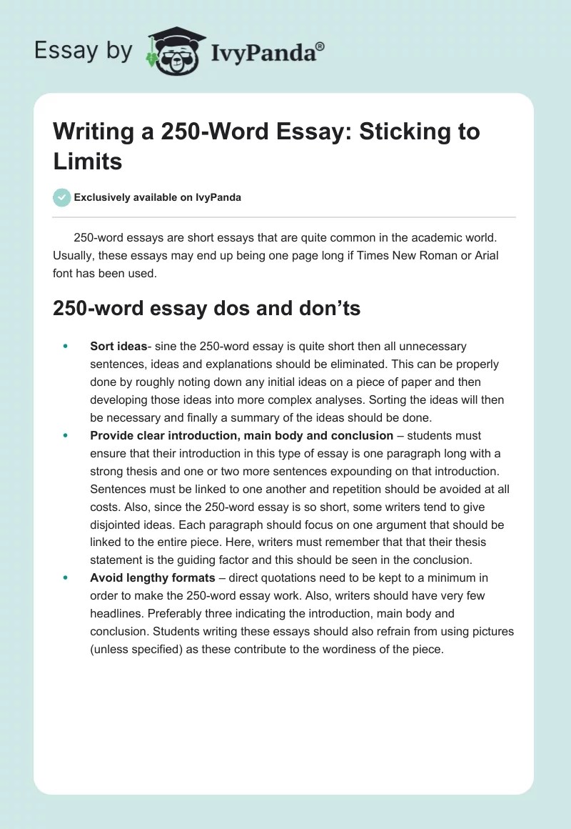 Writing a 250Word Essay Sticking to Limits 261 Words Article Example