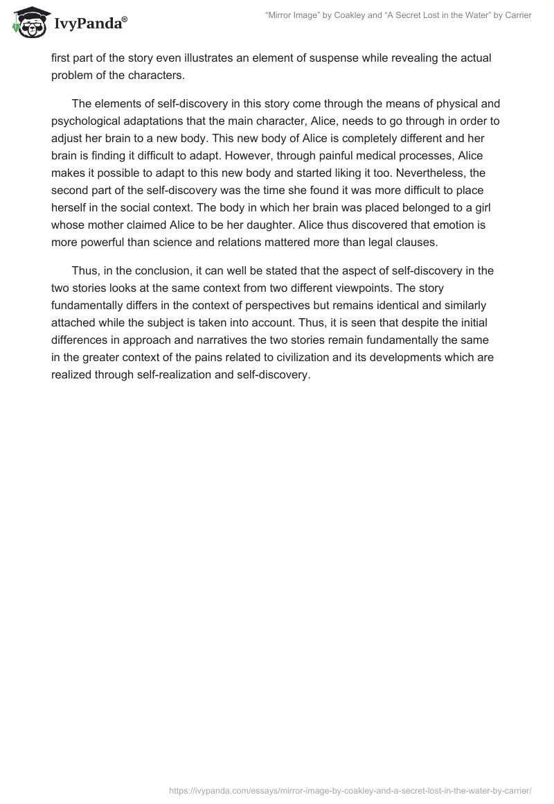 "Mirror Image" by Coakley and "A Secret Lost in the Water" by Carrier