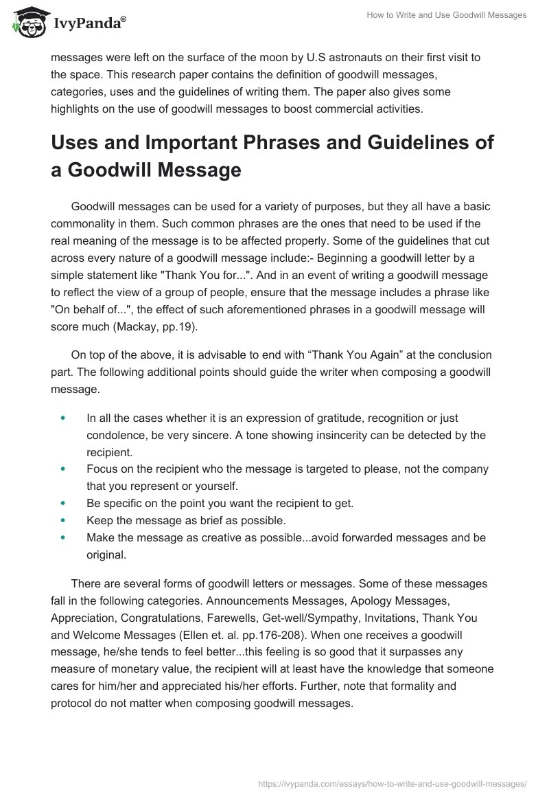 How to Write and Use Goodwill Messages 1578 Words Report Example