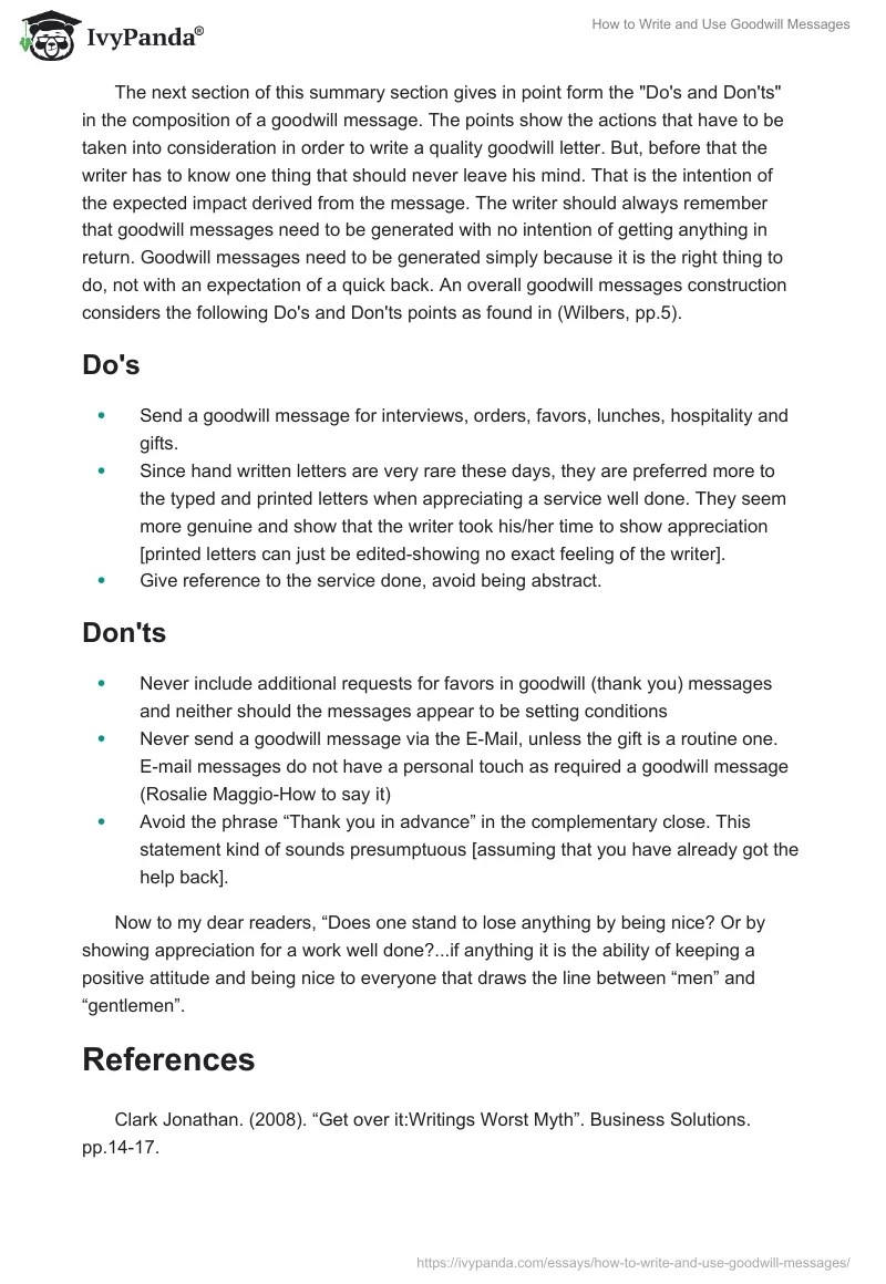 How to Write and Use Goodwill Messages 1578 Words Report Example