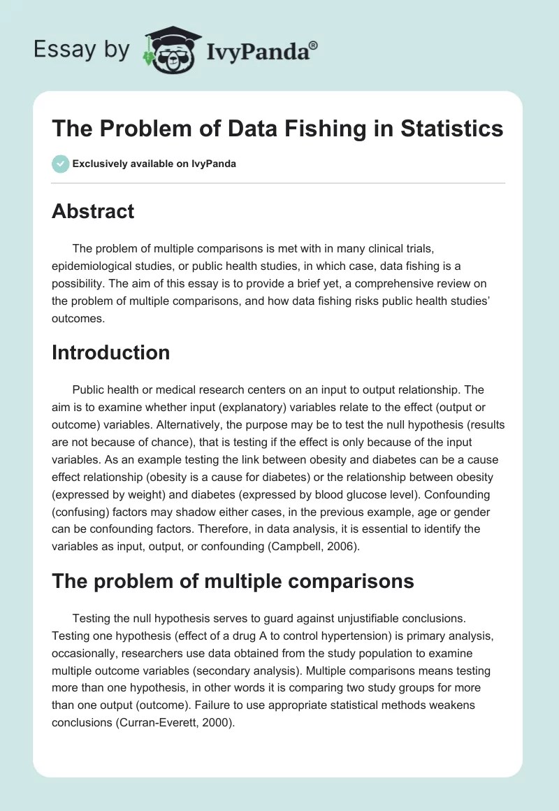 The Problem of Data Fishing in Statistics 929 Words Essay Example