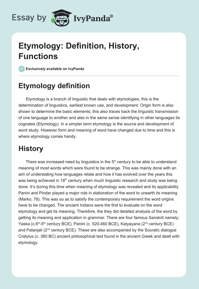Etymology Definition, History, Functions 600 Words Essay Example