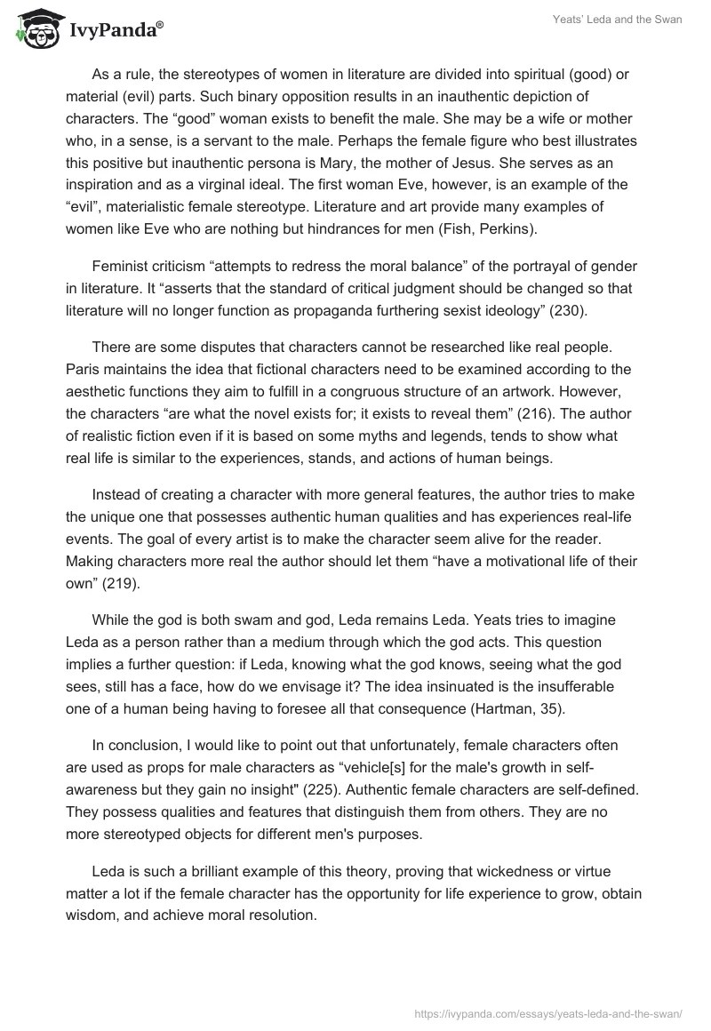 Yeats' "Leda and the Swan" 1252 Words Essay Example