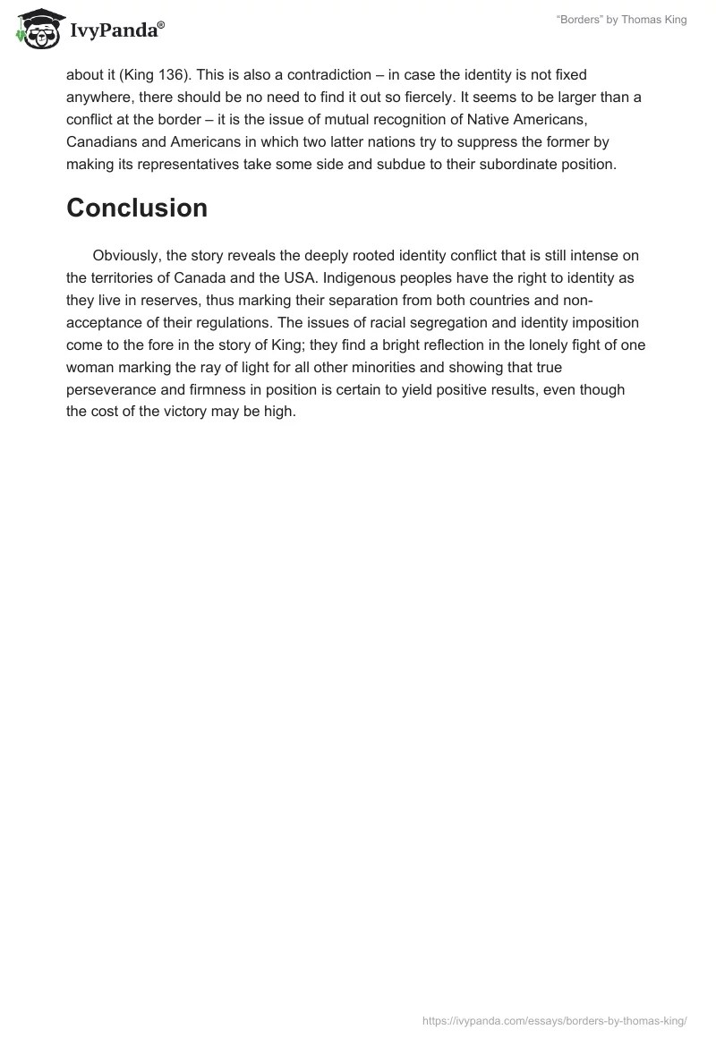 "Borders" by Thomas King 978 Words Essay Example