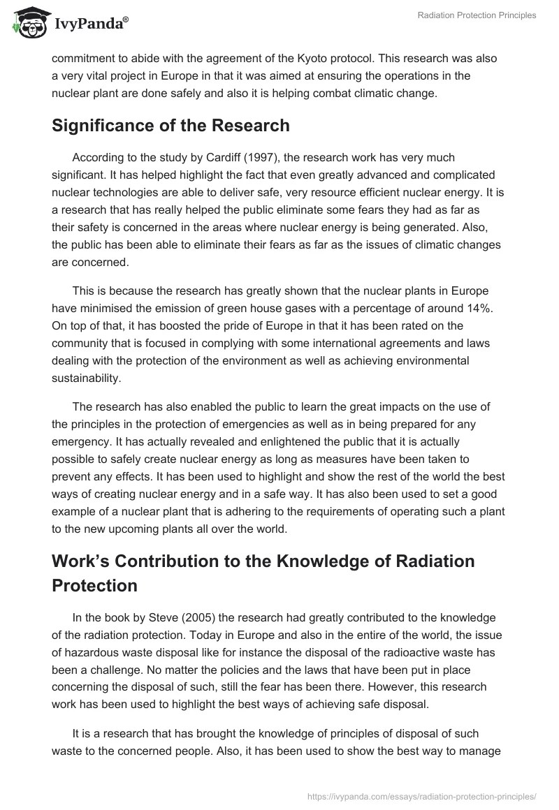 Radiation Protection Principles 3164 Words Assessment Example