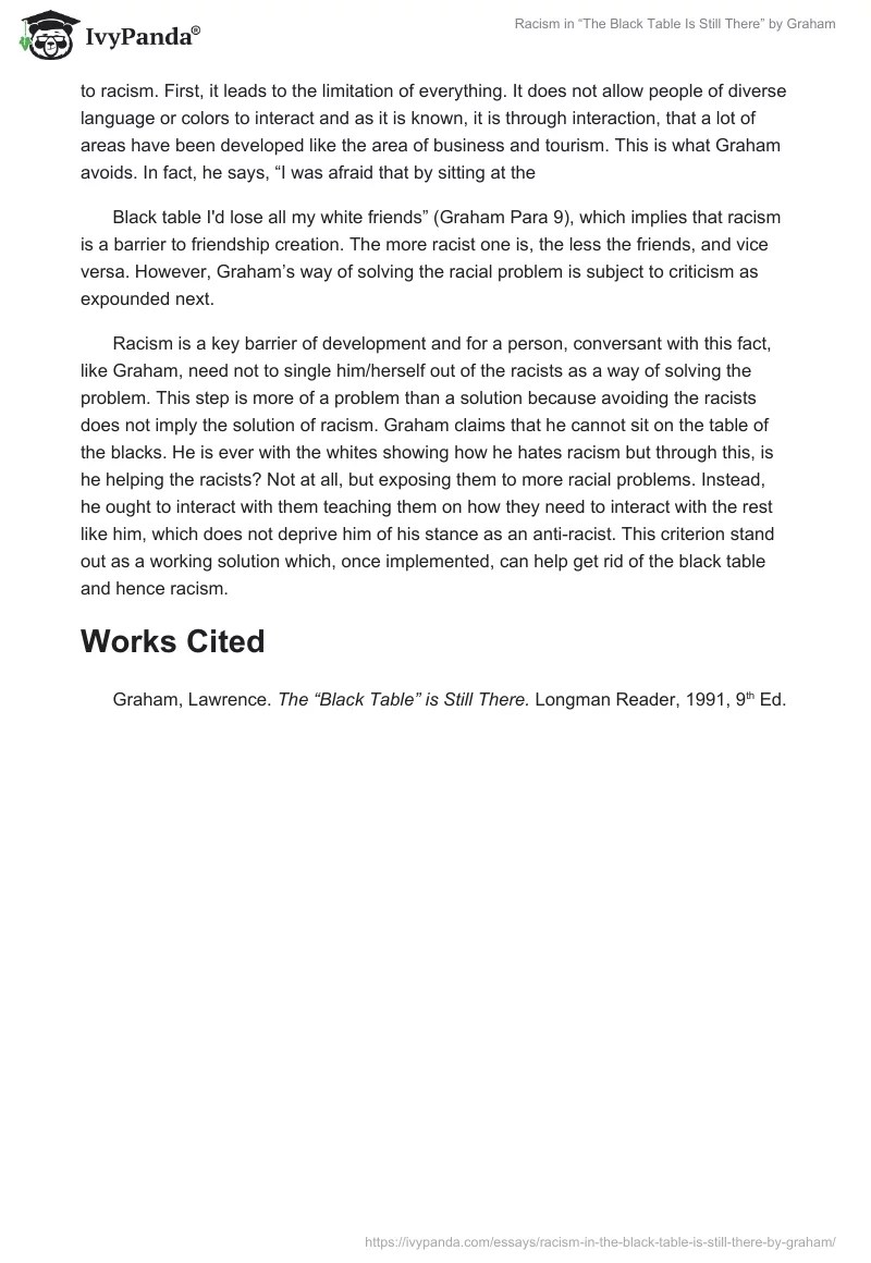 Racism in "The Black Table Is Still There" by Graham 675 Words