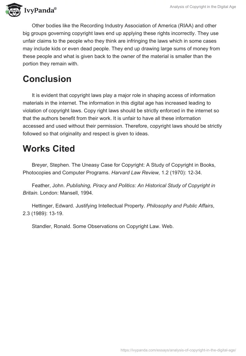 Analysis of Copyright in the Digital Age 970 Words Essay Example
