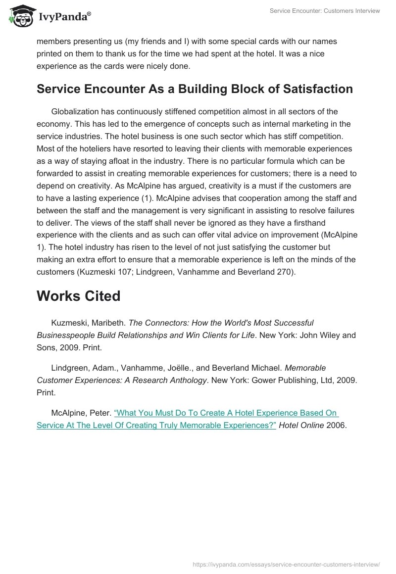 Service Encounter Customers Interview 984 Words Assessment Example