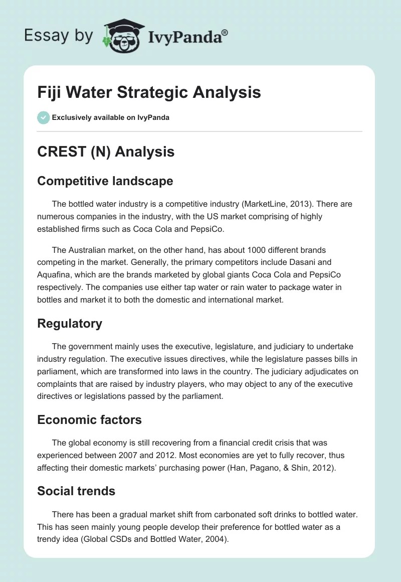 Fiji Water Strategic Analysis 1874 Words Case Study Example