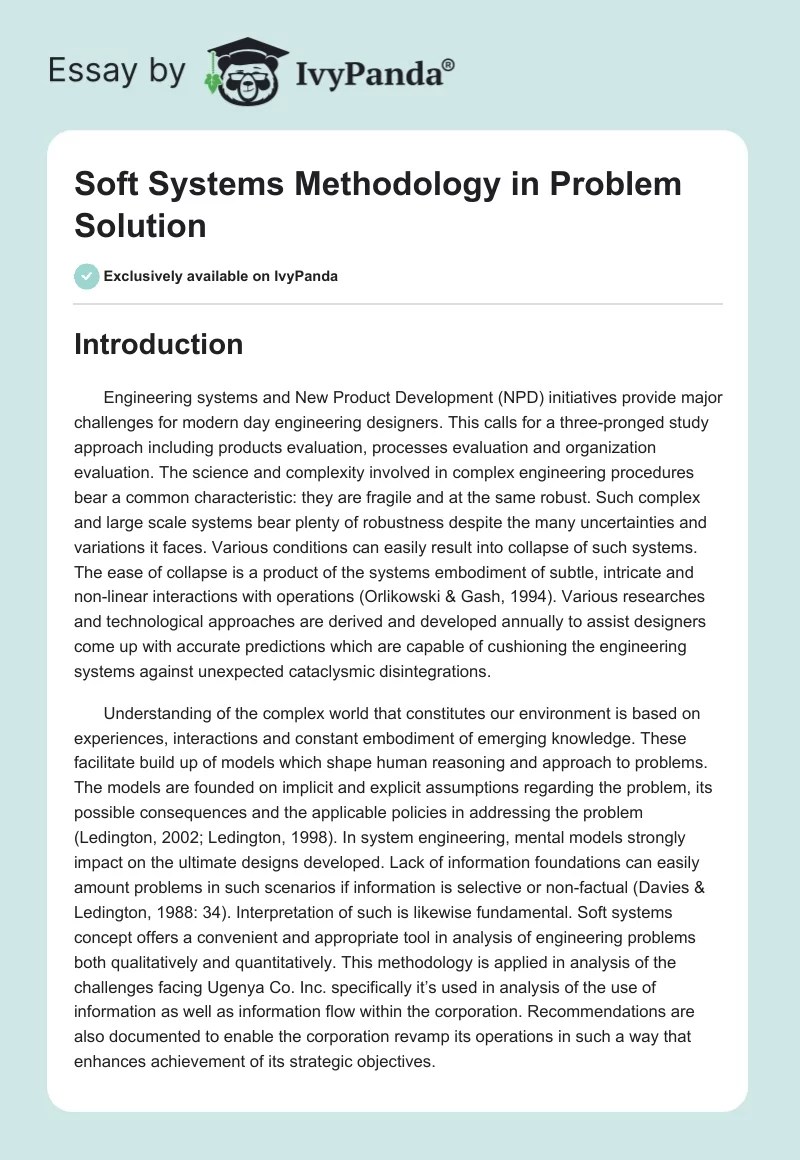 Soft Systems Methodology in Problem Solution 2586 Words Research