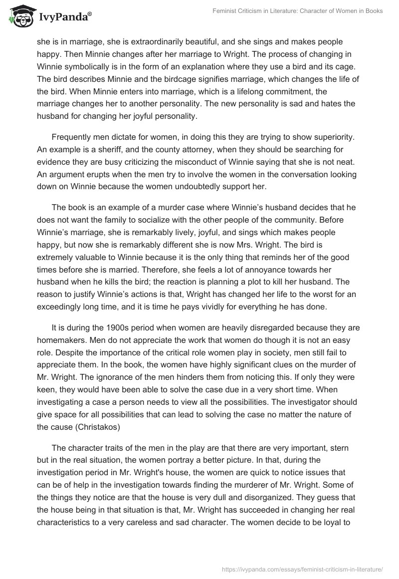 Feminist Criticism in Literature 1253 Words Essay Example