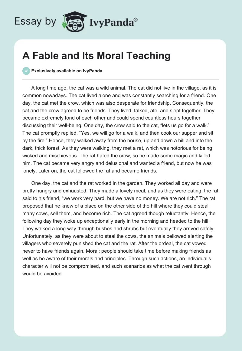A Fable and Its Moral Teaching 375 Words Article Example