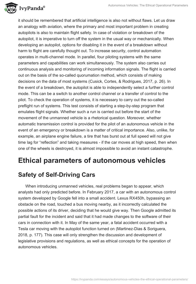 Autonomous Vehicles The Ethical Operational Parameters 3765 Words