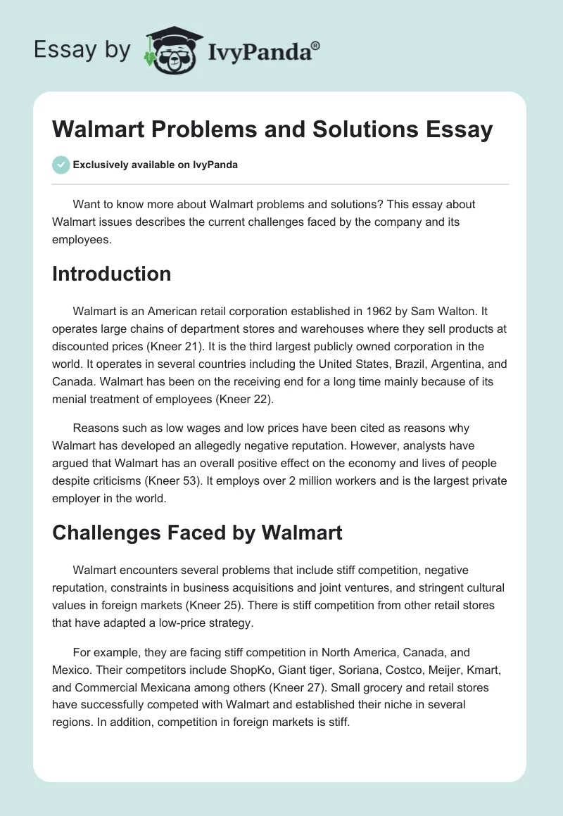 Walmart Problems and Solutions Essay 1081 Words