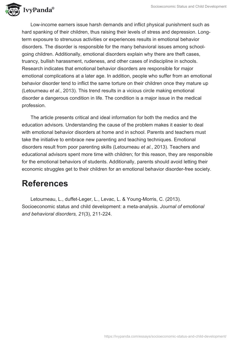 Socioeconomic Status and Child Development 540 Words Essay Example