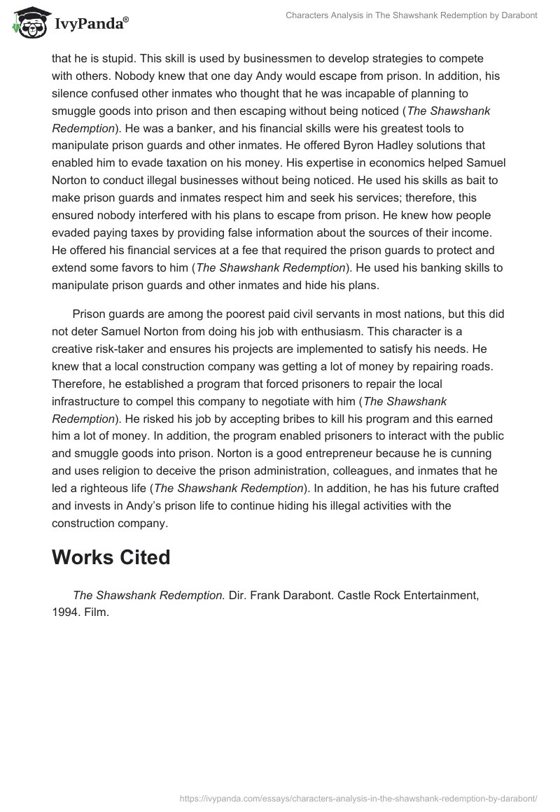 Characters Analysis in "The Shawshank Redemption" by Darabont 671