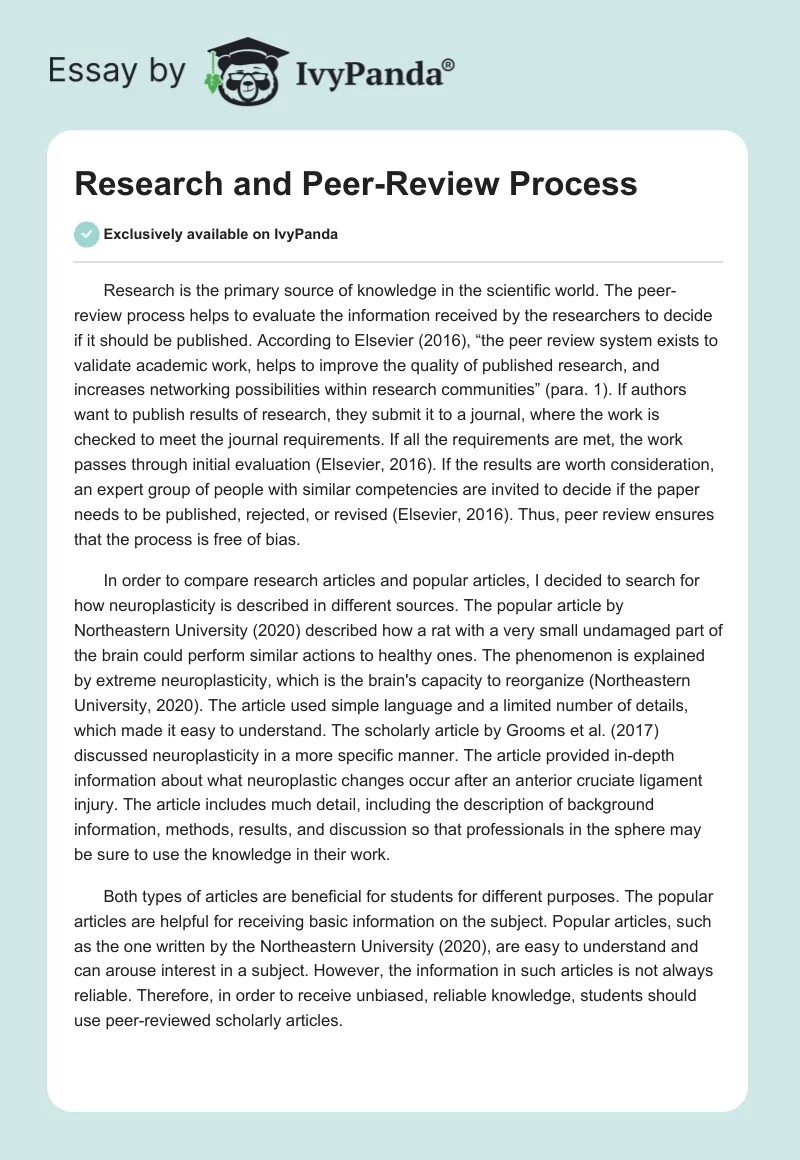 Research and PeerReview Process 353 Words Essay Example