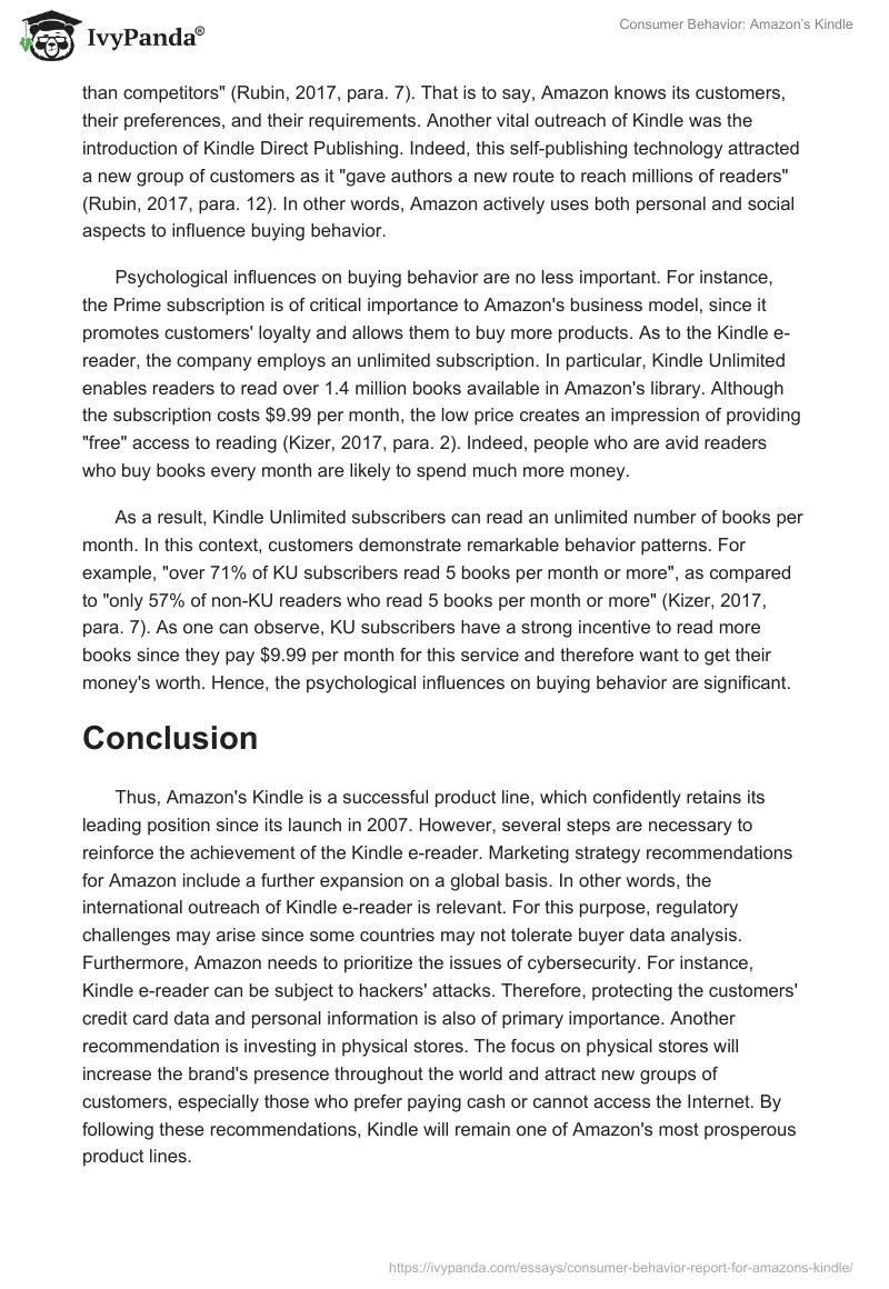 Consumer Behavior Amazon's Kindle 1229 Words Report Example