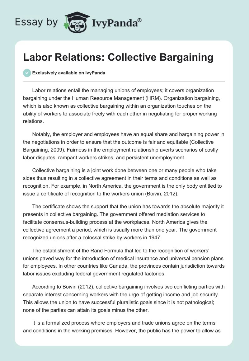 Labor Relations Collective Bargaining 1363 Words Essay Example