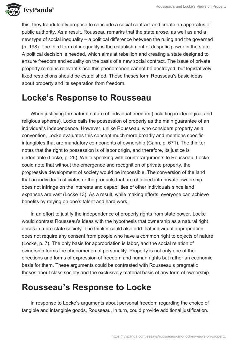 Rousseau's and Locke's Views on Property 1179 Words Critical Writing Example