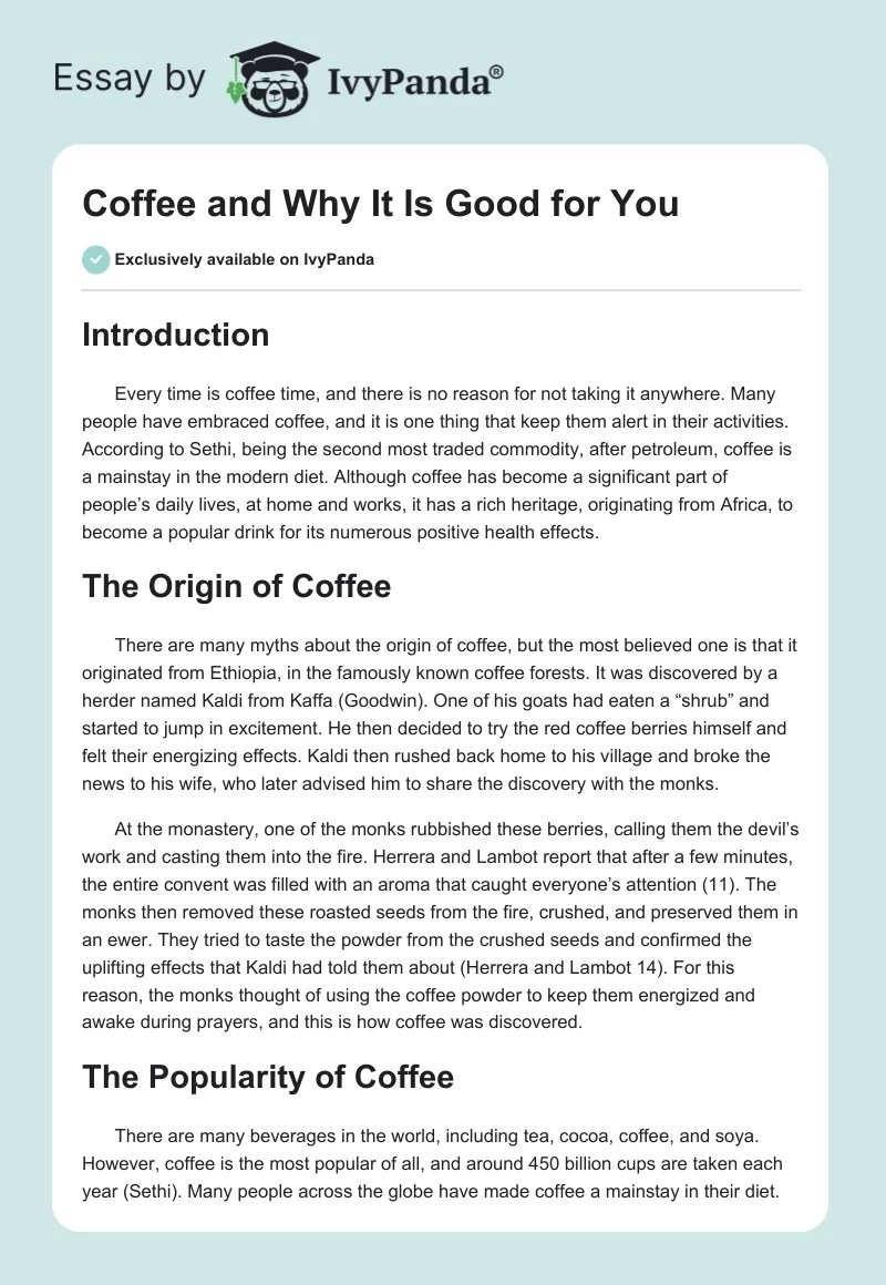 Coffee and Why It Is Good for You 626 Words Speech Example