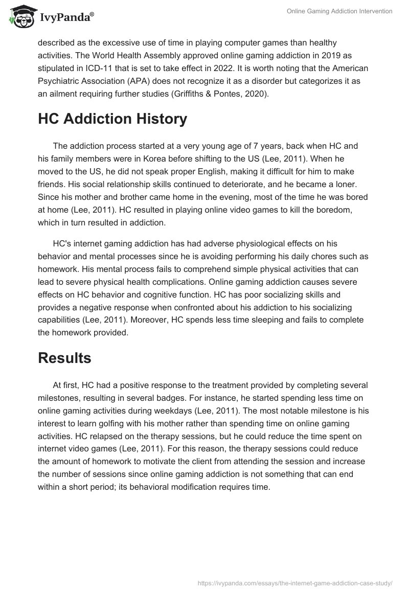 Online Gaming Addiction Intervention 680 Words Case Study Example