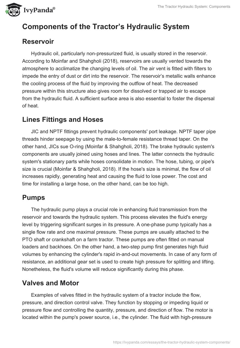 The Tractor Hydraulic System Components 964 Words Research Paper Example